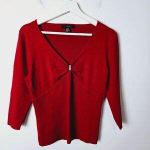 August Silk Size L Silk Nylon Blend Pullover Ribbed Knit Sweater 3/4 Sleeve